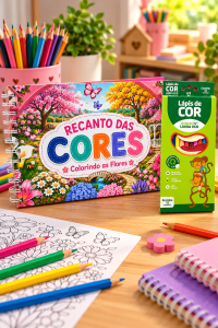 Kit Livro De Colorir Recanto Das Cores + Lápis De Cor